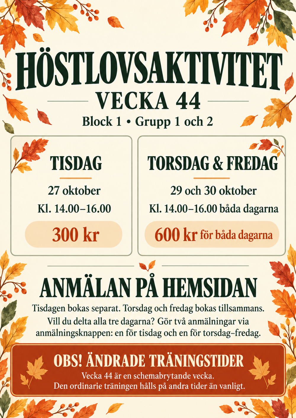 Höstlovsaktivitet  Block 1 